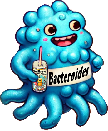 GutBrew Kombucha Superhero Microbe - A cute, superhero-inspired gut microbe representing probiotic power.